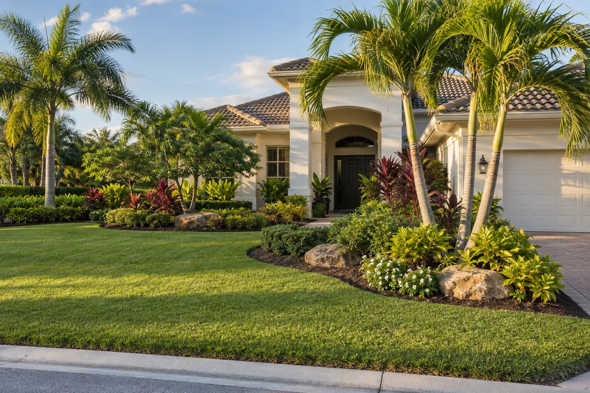 AI concept of a tropical front-yard landscape